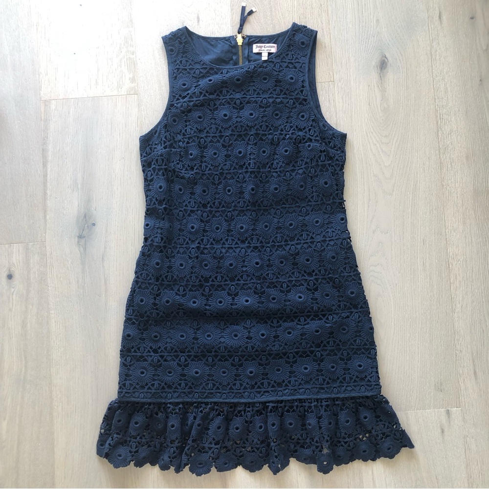 Juicy Couture Daisy Guipure Navy Crochet Ruffle Dress - Picture 2 of 11